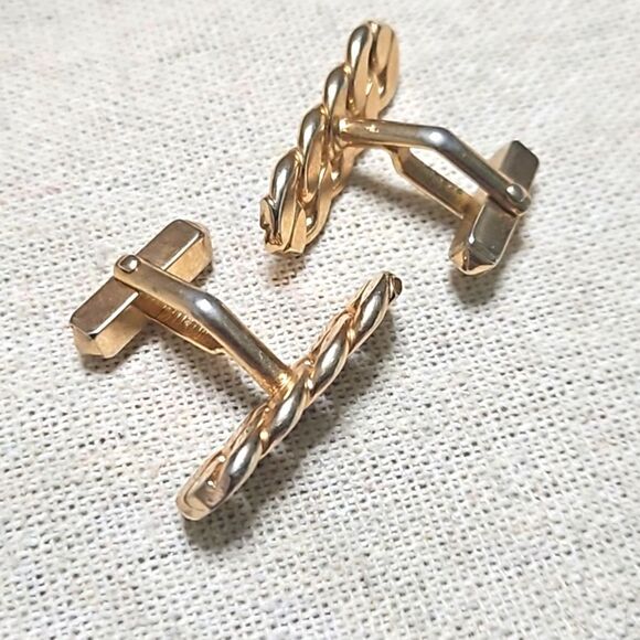 Vintage Swank Cuban Link Gold Plated MCM Cuff Links - Picture 3 of 4